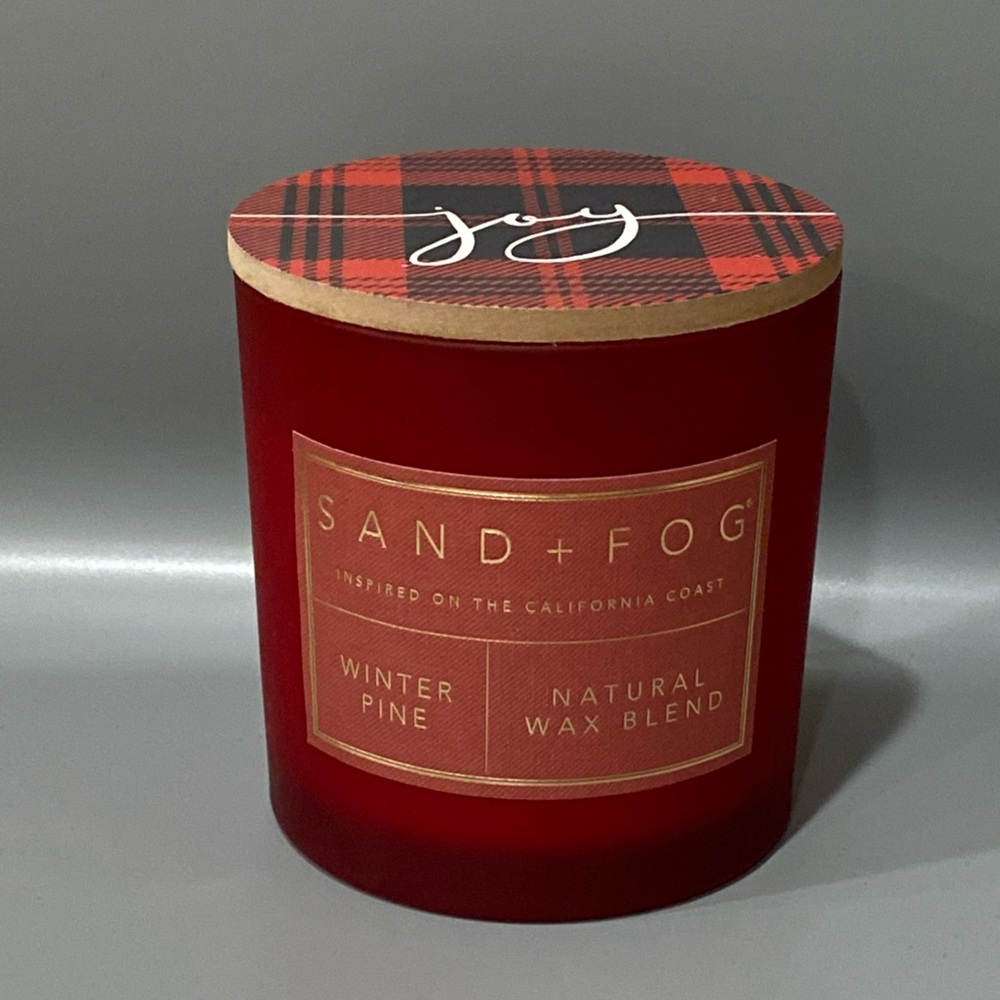 Sand + Fog Winter Pine 21 oz. Candle - 3-Wick “Joy” Wooden Lid